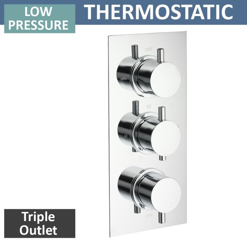Ohio Triple Thermostatic Shower Valve with 3 Outlets (controls 3 functions, 2 at a time)