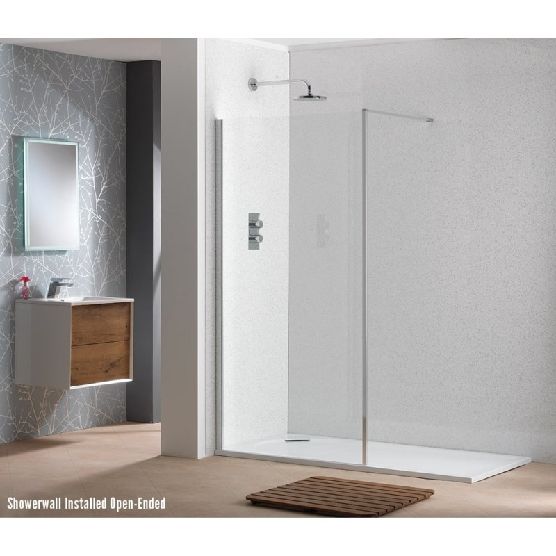 Classic Nouveau 6mm Shower Wall with Polished Silver Frame & Easy-Clean Glass