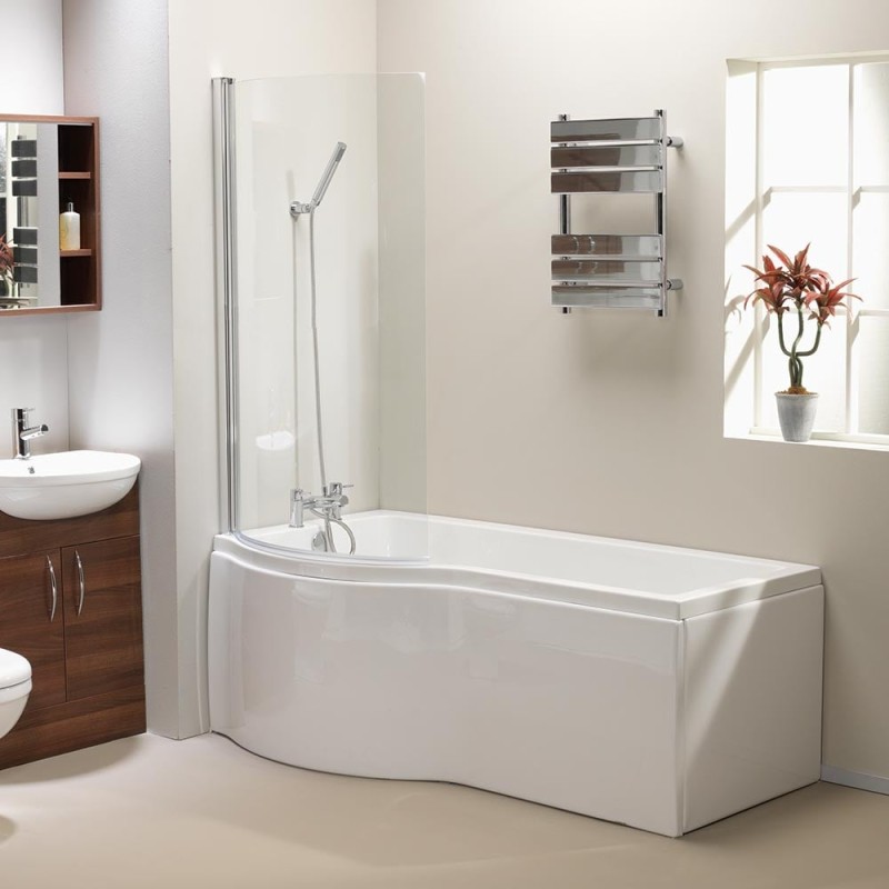 California 'P' Shaped Shower Bath, Screen & Front Panel (Standard & Superspec) - 1500 & 1700mm