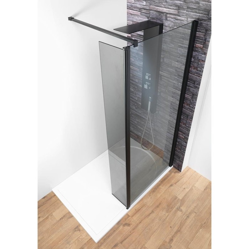 Genesis 8mm Smoked Glass/Black Frame Shower Wall with Easy-Clean Glass