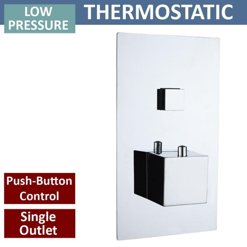 Gemini Square Single Thermostatic Push-Button Shower Valve with 1 Outlet (controls 1 function)