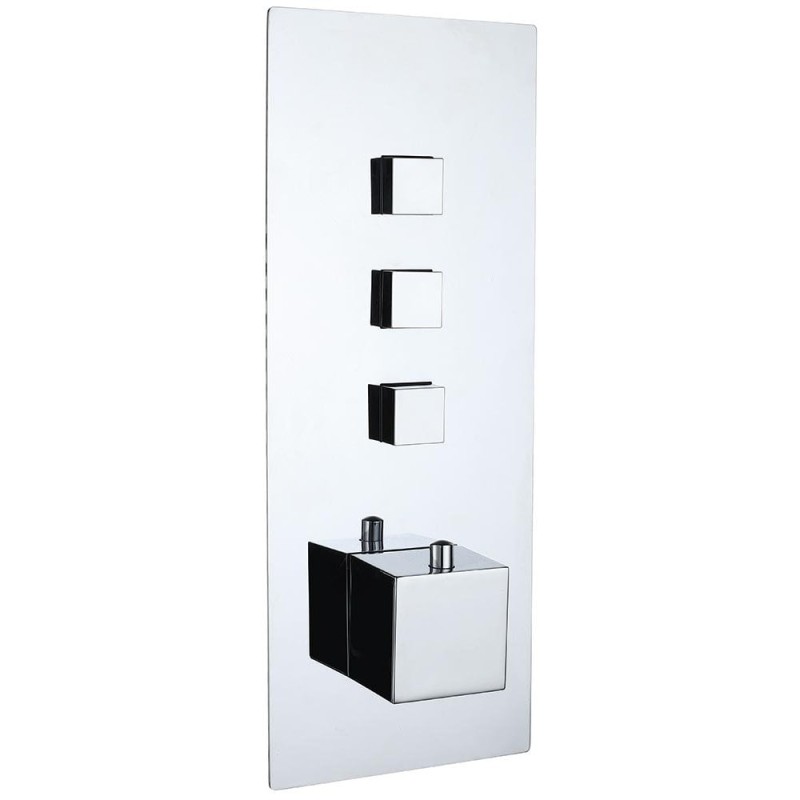 Gemini Square Triple Thermostatic Push-Button Shower Valve with 3 Outlets (controls 3 functions)