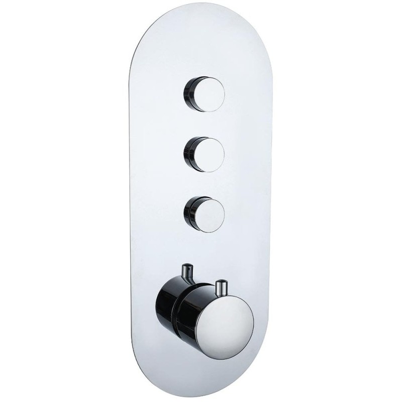 Rimini Round Triple Thermostatic Push-Button Shower Valve with 3 Outlets (controls 3 functions)