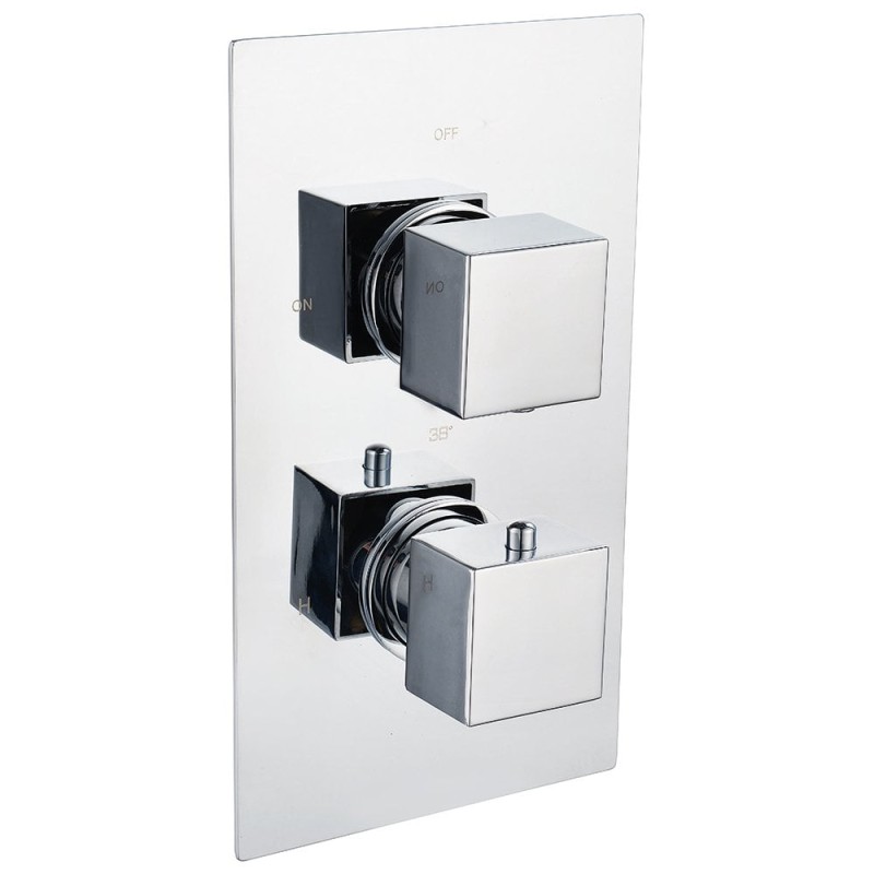 Ebony Square Twin Thermostatic Shower Valve with 2 Outlets (controls 2 functions)