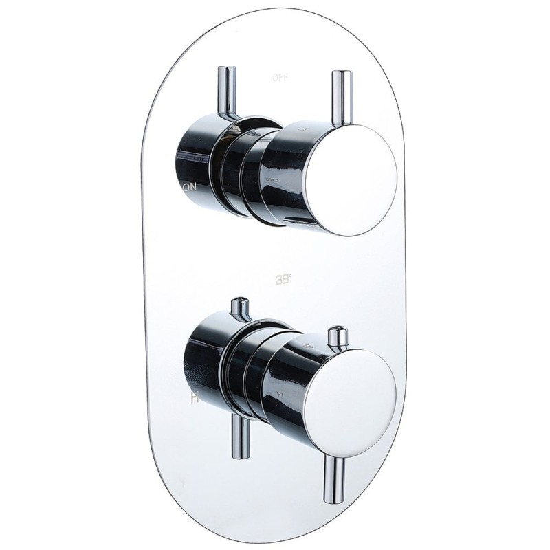 Ebony Round Twin Thermostatic Shower Valve with 2 Outlets (controls 2 functions)