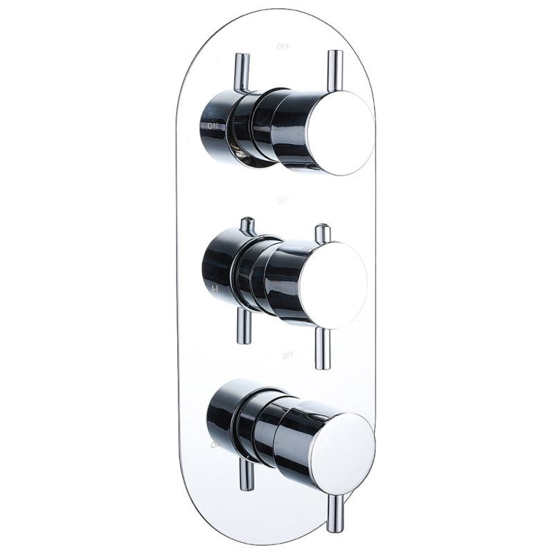 Ebony Round Triple Thermostatic Shower Valve with 2 Outlets (controls 2 functions, simultaneously)