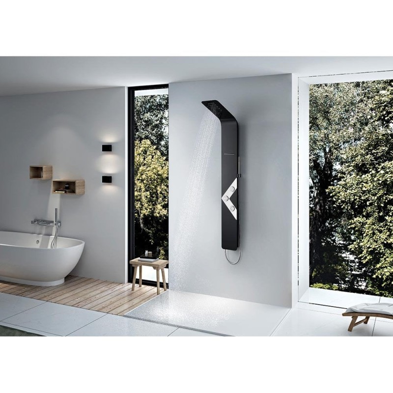 Venetian Thermostatic Shower Column with Curved Rainfall Head, Waterfall Spout, Body Jets & Shower Kit