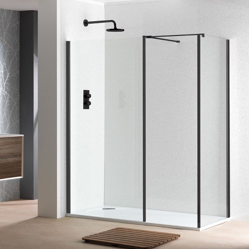 Classic Nouveau 6mm Shower Wall with Matt Black Frame & Easy-Clean Glass