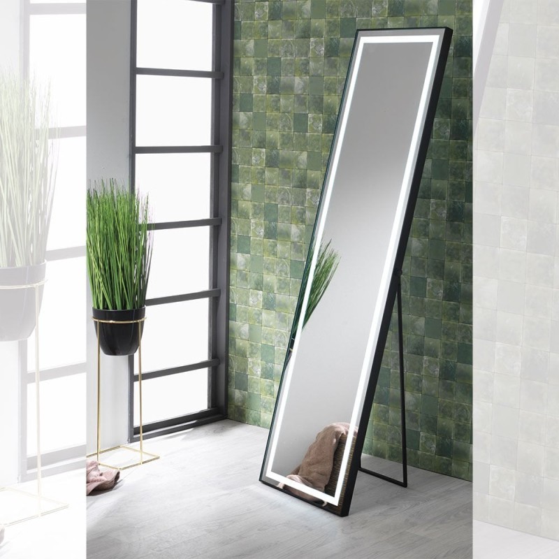 Porto Battery Operated Mirror with Black Frame & LED Light Surround (Floorstanding or Wall-Hung)