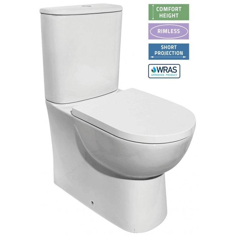 Estoril Tall Rimless Closed Sided WC including Soft Close Seat